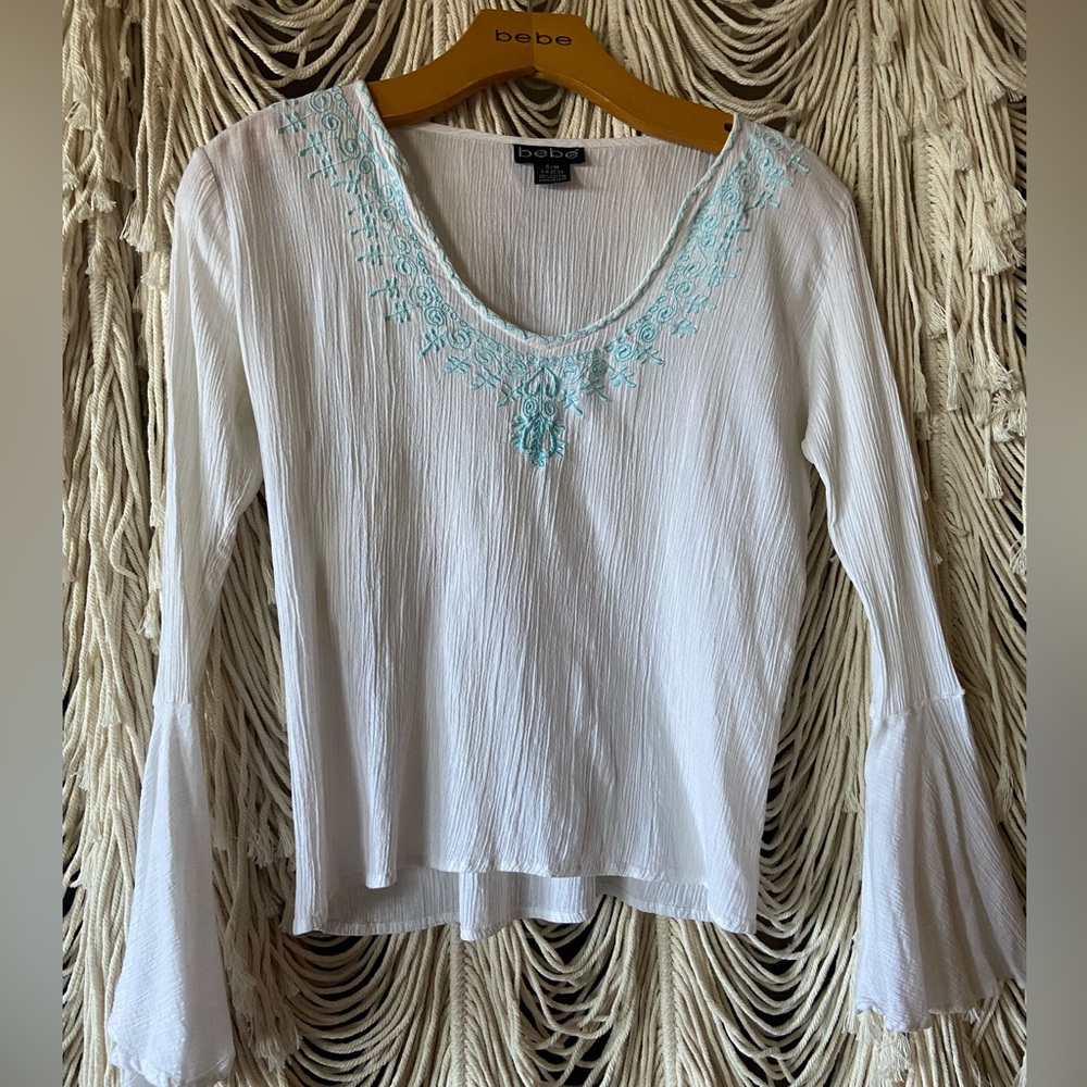 BEBE Embroidered Crop Cotton Top